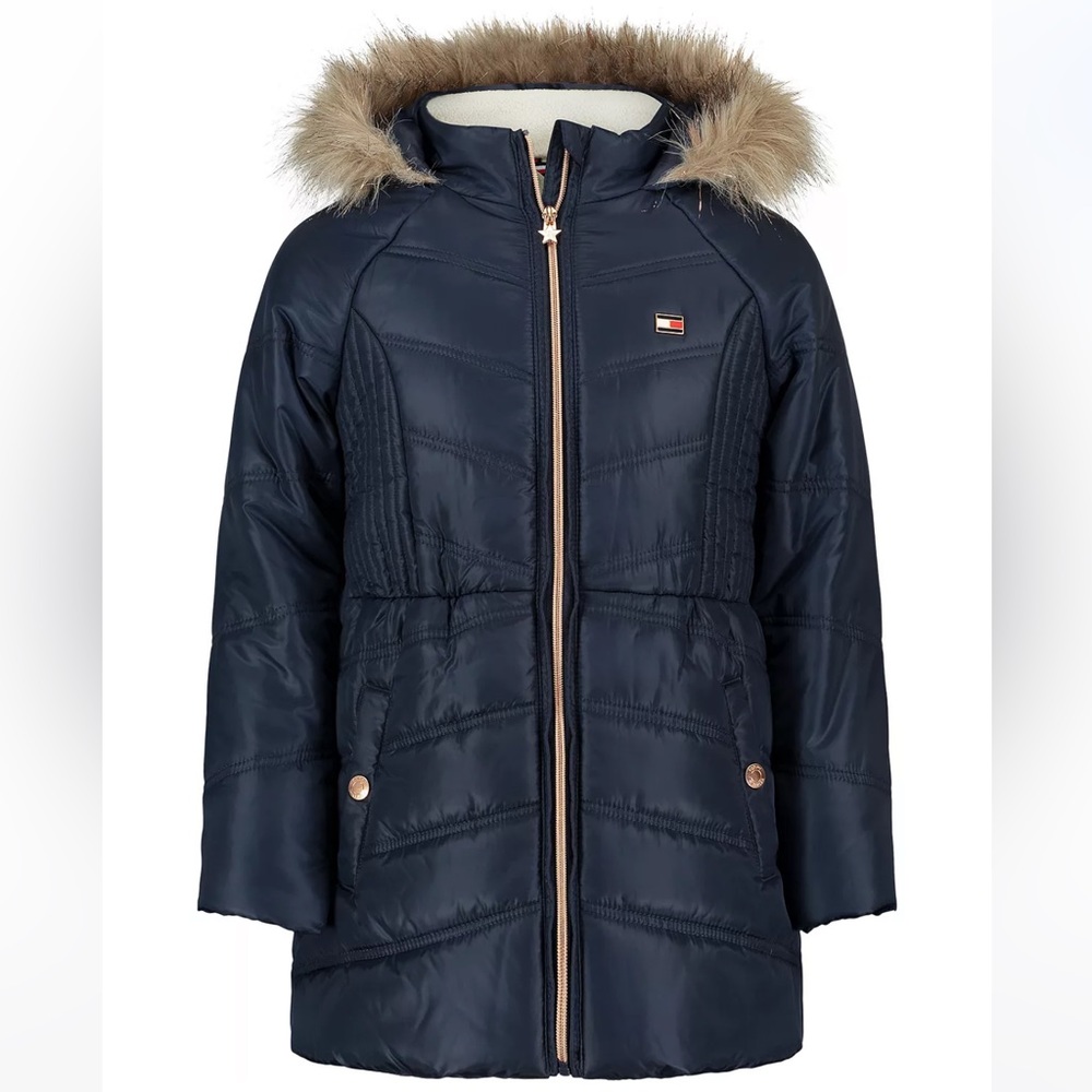 Girls Tommy Hilfiger Chevron Puffer Coat